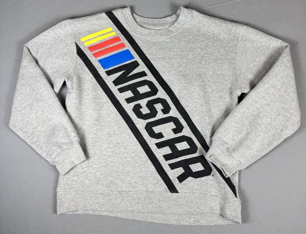Womens Nascar Diagonal Logo Heather Gray Crewneck Sweater Large